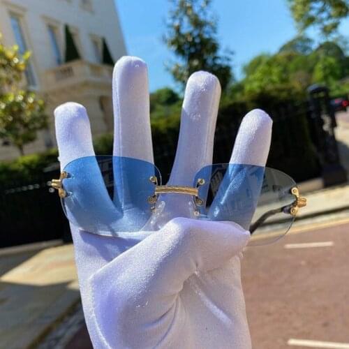 18K Gold Frame Small Square Sunglasses Women Men Luxury Brand Rimless Sun Glasses Gradient Shades for Female zonnebril dames