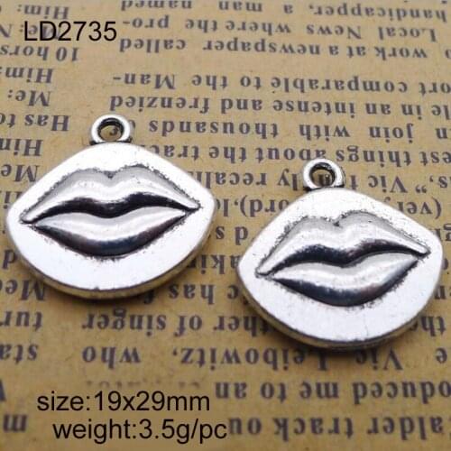 25pcs/lot Antique Silver 19x29mm Lips Alloy Charm Pendant Fit Bracelet Necklace DIY Metal Jewelry Making