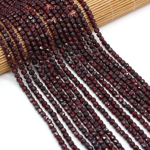 4x4mm New Beaded Natural Semi-Precious Stones Faceted Irregular Square Garnet Beads for Jewelry Making DIY Bracelet Women Gift