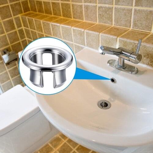 4PCSABS Plastic Bathroom Kitchen Basin Sink Overflow Cover Ring Chrome Hole Round Drain Cap Insert Replacement Accessory