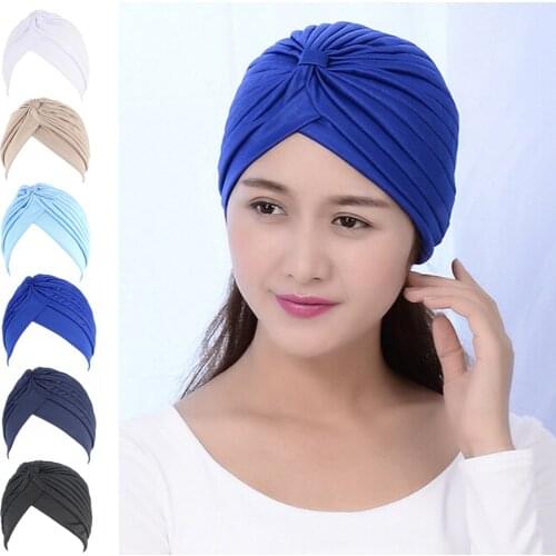 6Pcs Women Hat Solid Color Twisted Pleated Stretchable Turban Head Cover Wrap Fashion Hair Accessories Soft Hat for Ladies