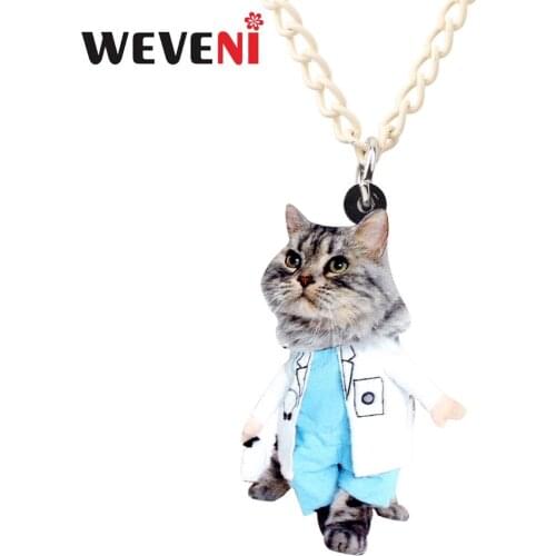 WEVENI Acrylic Doctor Cat Kitten Necklace Pendant Chain Choker Bijoux Jewelry For Women Girls Femme Long Bijoux Wholesale Gift