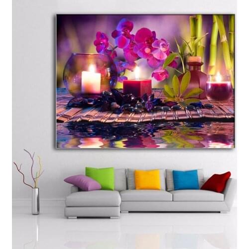 100% Full 5D Diy Daimond Painting "Candle&Orchid" 3D Diamond Painting Round Rhinestones Diamant Painting Embroidery Flowers