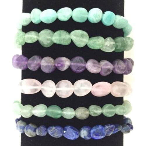 Tumbled Polished Stones Bracelet Irregular Shaped Drilled Loose Beads Strand for Jewelry Making Stretch Bracelets