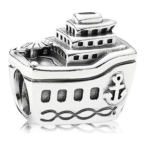 Real 925 Sterling Silver Bead Vintage Cruise Ship All Aboard Charm Fit Fashion Women Pandora Bracelet Bangle Gift DIY Jewelry