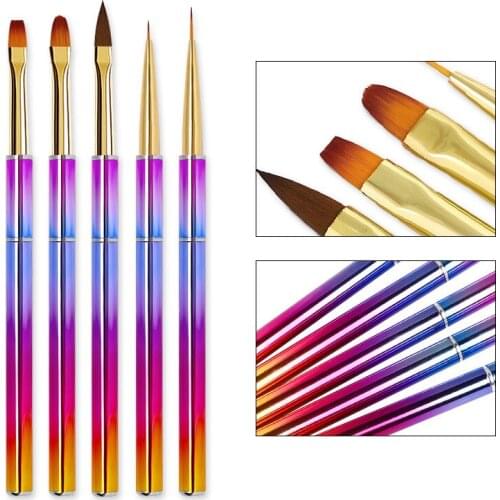 5Pcs/Set Nail Art Brush Acrylic UV Gel Extension Builder Colorful Handle Painting Brush Liner Pattern Drawing Pen Manicure Tool