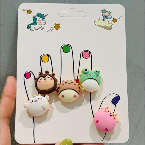5Pcs/lot Childrens Animals Rings Frog Bear Unicorn Shape Ring Set Mix Finger Jewellery Rings Kid Girls Boys Toys