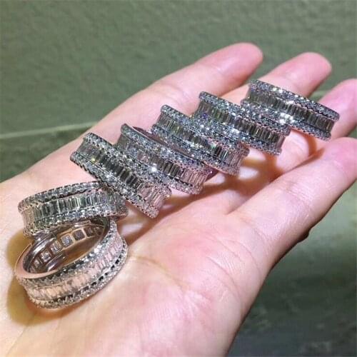 Choucong Drop Shipping Luxury Jewelry 925 Sterling Silver Princess Cut White Topaz CZ Diamond Party Women Wedding Band Ring Gift