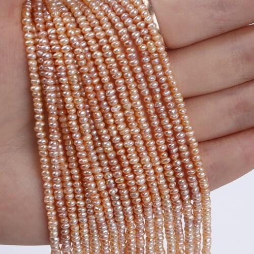 3-3.5mm Natural Freshwater Button Pearl Strand Pink Purple Color Flat Round Beads Centre Hole For Jewelry Making
