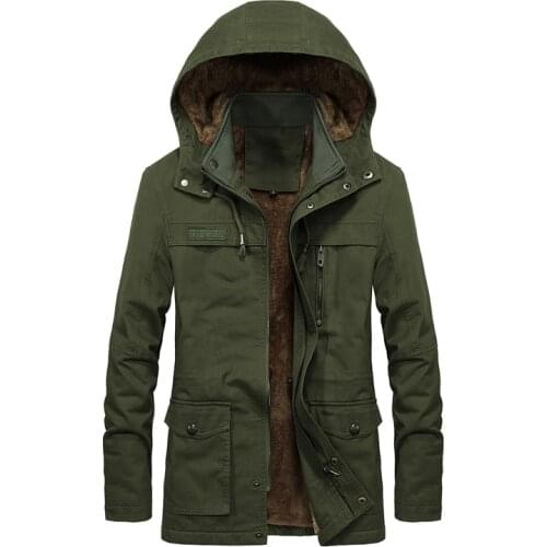 2019 Men Jacket New Autumn Winter Fashion Military Jackets Male Hooded Pocket Army Coat Thick Warm Cotton Outwear Plus Size 5XL