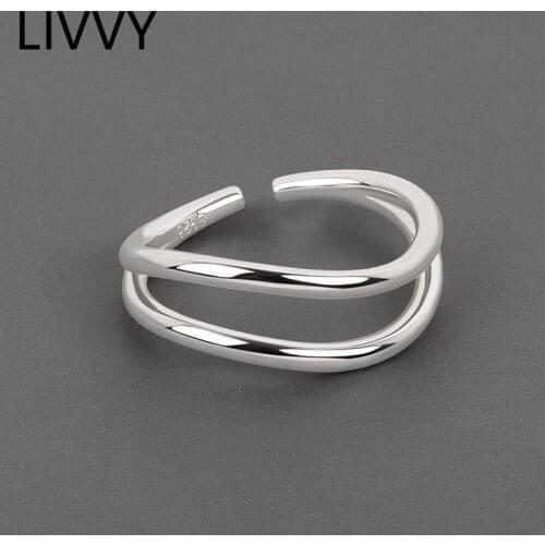 LIVVY Silver Color Minimalist Double layer Rings For Women Opening Handmade Ring Fashion Fine Woman Jewelry Gifts