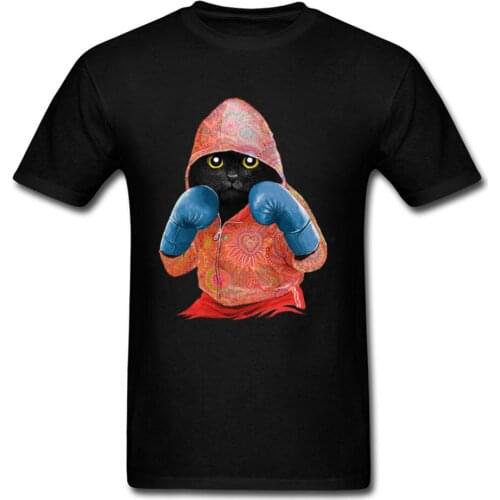 Muay Thai Fitness Boxer Cat Men Funny Design Tops T Shirt Deadlift Bodybuilding O-Neck ostern Day 100% Cotton Fabric T Shirt Man