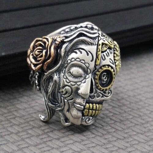 SECRET BOYS Gothic Punk Double Personality Retro Ring Half Skull Half Goddess Ring Mens Motorcycle Accessories Jewelry Gift