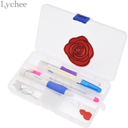 Lychee Life Plastic DIY Magic Embroidery Pen Set Clothing Needle Sewing Accessories With Scissor Rose Patch Erasable Marker Pen
