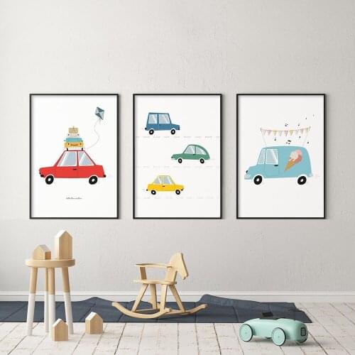 Wall Art Canvas Painting Cartoon Kids Transportation Car Travel Nordic Posters And Prints Pictures For Baby Kids Room Decoration