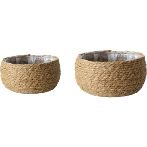 New Woven Storage Basket Floor Flower Pot Crafts Decor Home Living Room Shop Flower Basket Small Desktop Pot, 2PCS