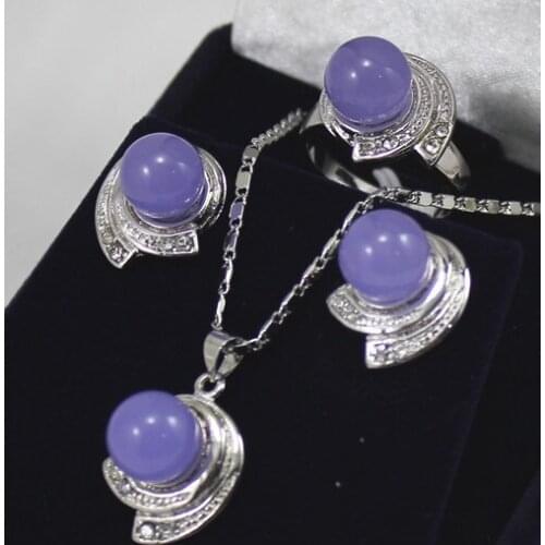 Latest 10mm purple jades bead earring pendant ring(#7,8,9 ) set