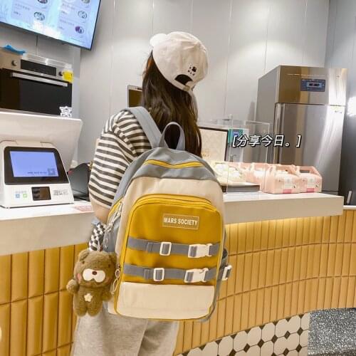 2021 New Large Capacity Middle and High School Students Backpack Korean Panelled Fashionable Girl Schoolbag Teenagers Travel Bag