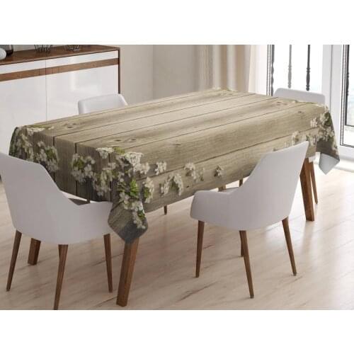 Custom floral table cover, party botanical tablecloth, cherry blossom on wood