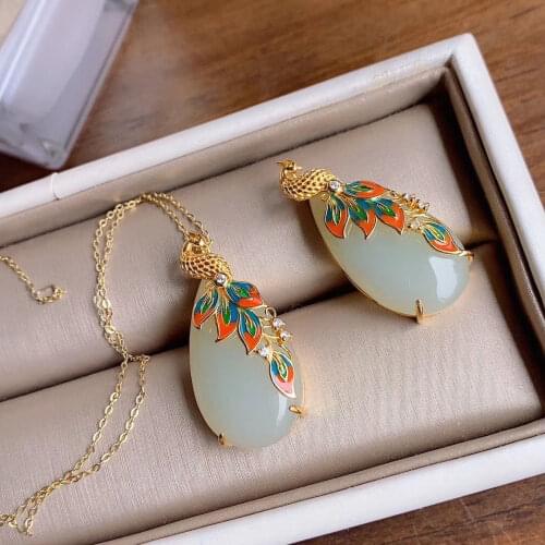 Natural Hetian Jade S925 Sterling Silver Lucky Phoenix Pendant Besties Necklace National Style Light Luxury Minority Cloisonne O