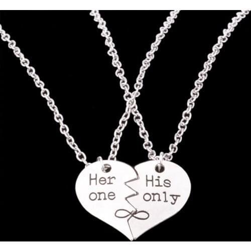 2PC Broken Heart Her One His Only Love Pendant Necklace Silver Plated boy girl Best Friends Lovers Valentines Day Gifts Chain