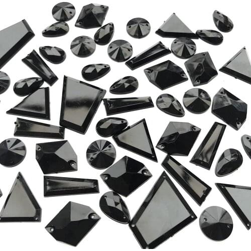 MIXED Shapes Black Gems Stones and Crystals Sew On Rhinestones Crystal Stone Buttons For Sewing Prom Party Dresses decoration