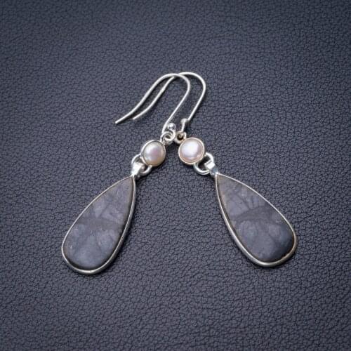 StarGems Natural Picasso Jasper And River Pearl Handmade 925 Sterling Silver Earrings 2.25" D6885
