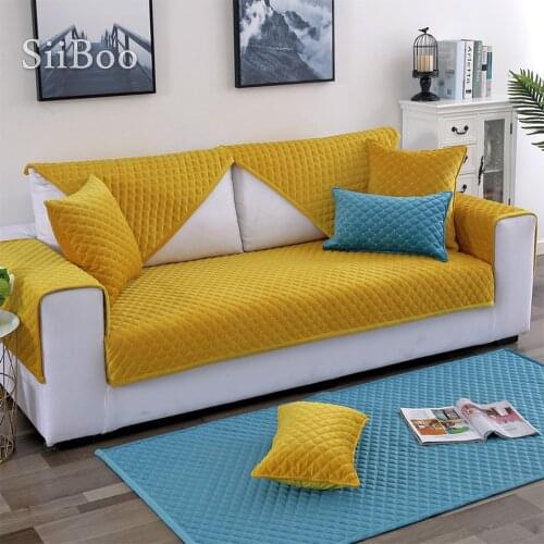 American simple lattice style winter yellow blue green grey quilted plush sectional sofa cover pillow case copridivano SP5928