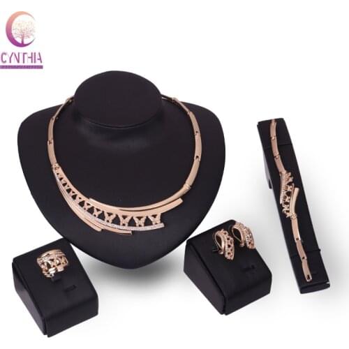 African Beads Wedding Crescent Jewelry Sets Crystal Gold color Bridal Necklace Bracelet Earrings Rings Charm Accessories