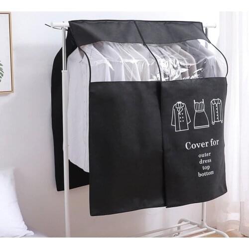 Vanzlife Non-woven Coat Dust Proofing Cover Household Hanging Overcoat Clothing Cover Suits Pocket Storage Bags Closet Organizer