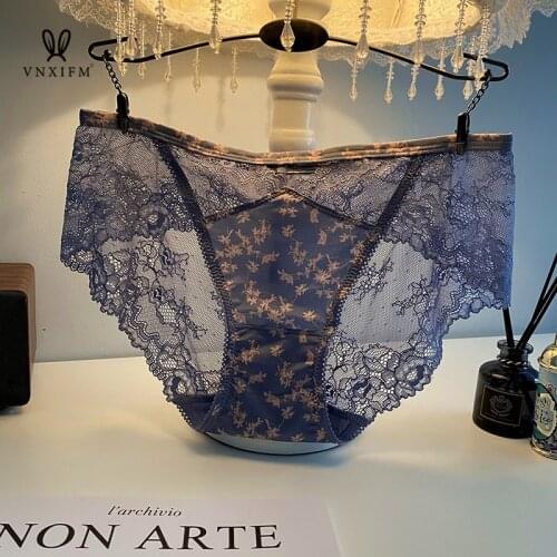 VNXIFM silky lace low-waist panties mesh sexy sweet small floral pastoral briefs low-waist womens hollow seamless underwear2021