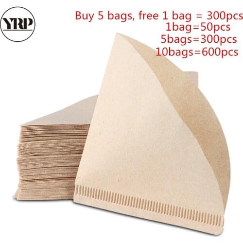 YRP50Pcs V60 Coffee Filter Papers Unbleached Original Wooden Drip Paper Cone Shape Espresso Coffee Brew kitchen accessories tool