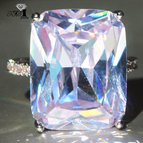 YaYI Jewelry Princess Cut Prong Setting Huge 14*18mm White AAA Cubic Zirconia Silver Color Engagement Wedding Party Gift Rings