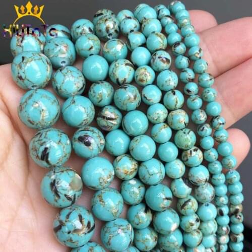 Green Shell Howlite Turquoises Stone Beads Round Loose Beads For Jewelry Making DIY Bracelet Necklace 15'' Strand 4/6/8/10/12mm