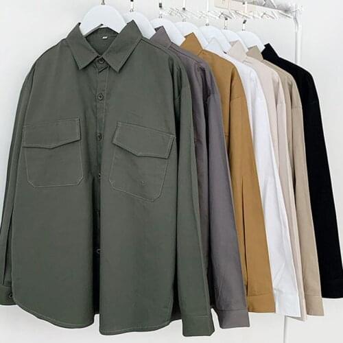 2021 spring and autumn white shirt ladies Korean couple solid color jacket long-sleeved loose top wear all-match fashionshirt