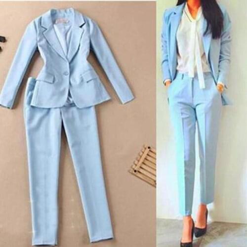 Womens suits fashion small suit jacket casual nine pants two sets of blue temperament commuter small suit new style