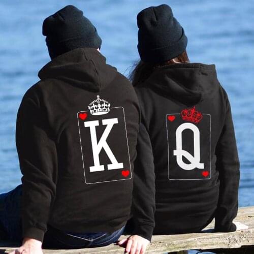 Female Full Sleeve Casual Pullovers Tops QUEEN KING Poker Couple Hoodies Autumn Winter Women Men Harajuku Hooded Sweatshirt