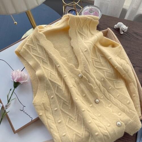 Women Knitted Sweater Cardigan Vest Casual V Neck Single- Breasted Sleeveless Fashion Tops Female Vest Coat Solid Streetwear
