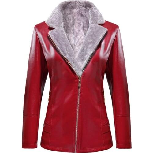 Winter New Arrival Female Faux Leather Fabric Red Coat Plus Size Velvet Thick PU Leather Girls Jackets Overcoat Women 5xl 6xl
