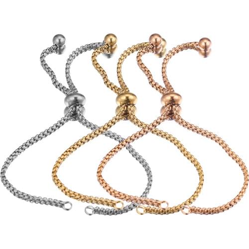 3pcs Stainless Steel Gold Slide Bracelets Coulissant Adjustable Chains Bracelet with Rubber Beads for Jewelry Making Accessories