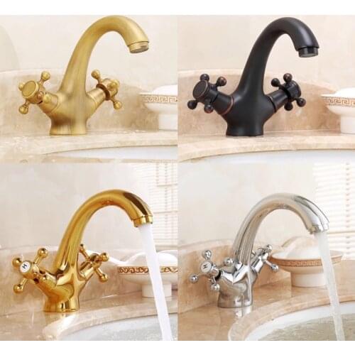 1pc Antique Brass Basin Faucets Hot and Cold Water Crane Bronze Brushed Sink Tap Black Bathroom Vintage Sink Mixer Double Handle