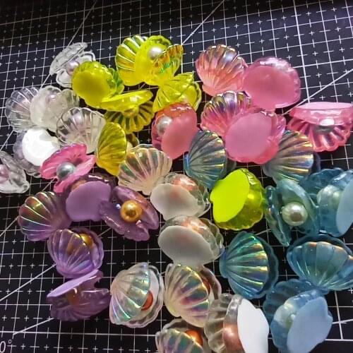 1pcs/lot new resin simulation glitter shell with pearl 23mm Scrapbook Embellishment DIY Phone Decoration