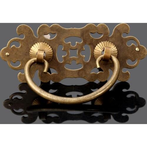 1Pc Vintage European Hollow Out Engraving Cabinet Dresser Drawer Brass Handle Pull Ring Knob Furniture Door Handles and Knobs
