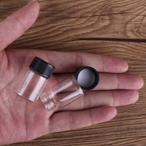 10pcs 6ml 22*35mm Clear Glass Bottles with Black Plastic Lids Empty Tiny Glass Jars DIY Crafts Vials