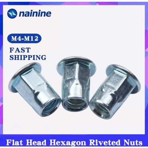 10Pcs M4 M5 M6 M8 M10 Zinc Plating Rivnut Flat Head Hexagon Riveted Nuts Hex Insert Cap Rivet B155