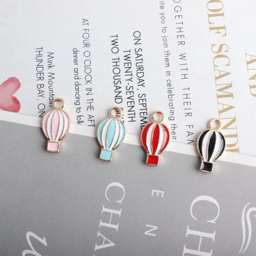 11*20mm Enamel Alloy Charms Gold Tone Plated Cute Hot Air Balloon Floating Earring Pendant Necklace Ornaments DIY Material 10pcs