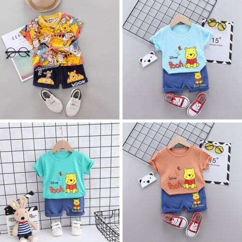 2021 New Summer Brand Designer Baby Boy Girl Clothing Sets Cartoon Pooh Bear Print Children Kids Cotton T Shirts+Short 2PCS Sets