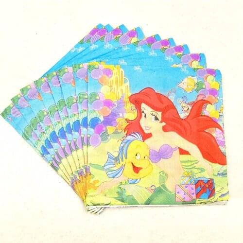 20pcs Little Mermaid Baby Paper Napkin Party For Kids Happy Birthday Decoration Party Supplies Theme Party Favors