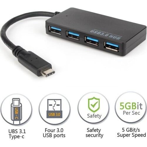 50set Ultra thin Type USB C 3.1 to USB 3.0 4 Ports HUB Data Converter Adapter splitter with DC USB Power Port For Pro Macbook