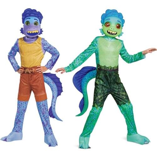 Disney Luca Sea Monster Costume for Kids Halloween Boys Bodysuit Cosplay Girls Jumpsuit with 3D Mask Set Clothing for 3-14 Years